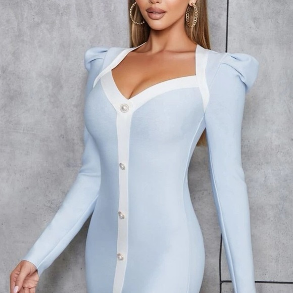 Baby Blue Sweetheart Neck Bodycon Dress - Picture 7 of 13